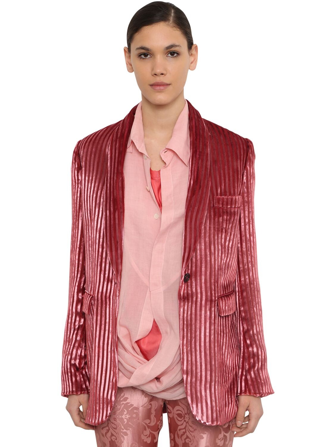 Ann Demeulemeester Oversized Velvet Corduroy Blazer Jacket In Pink