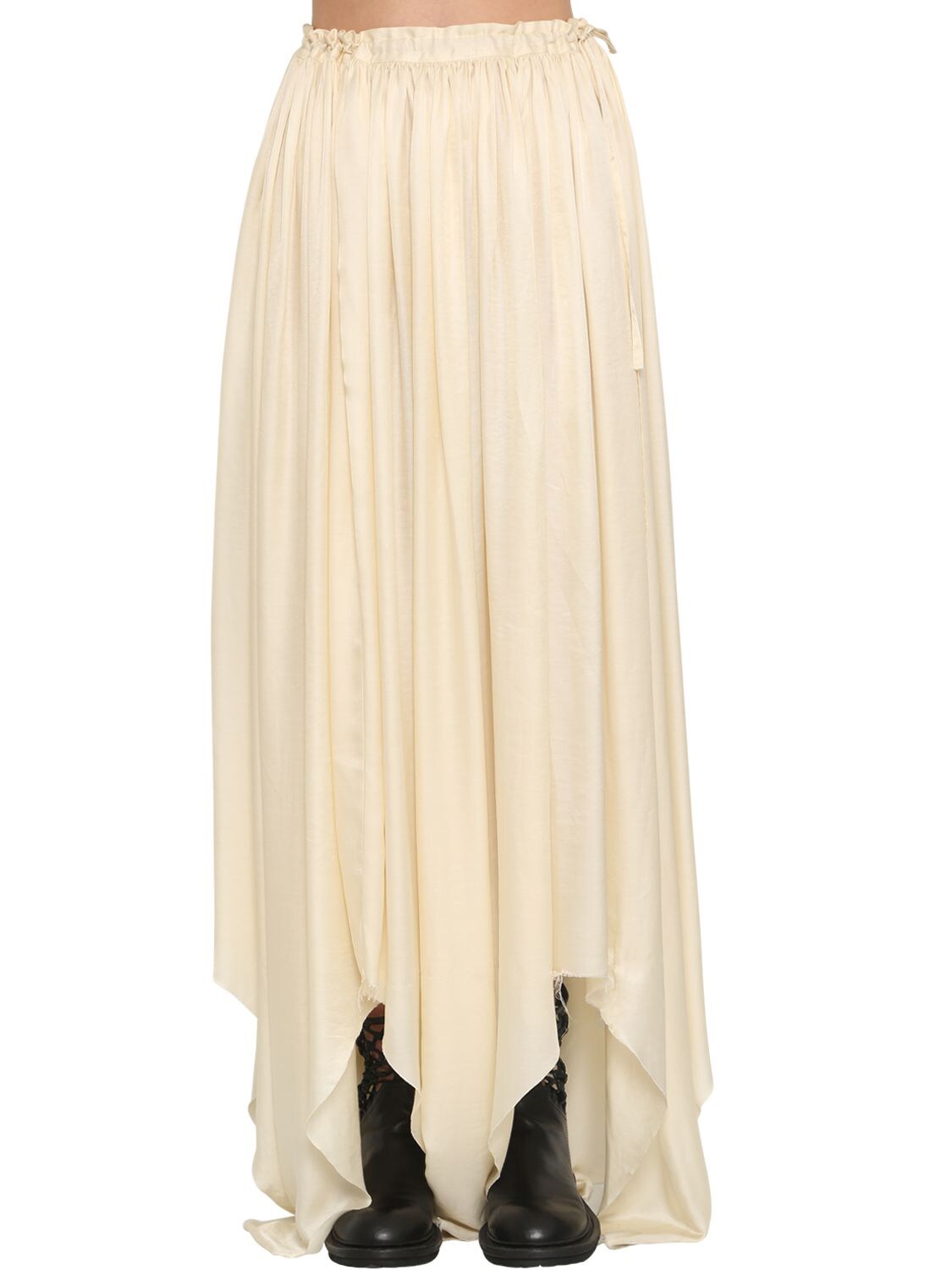 Ann Demeulemeester Asymmetric Silk Satin Skirt In Cream