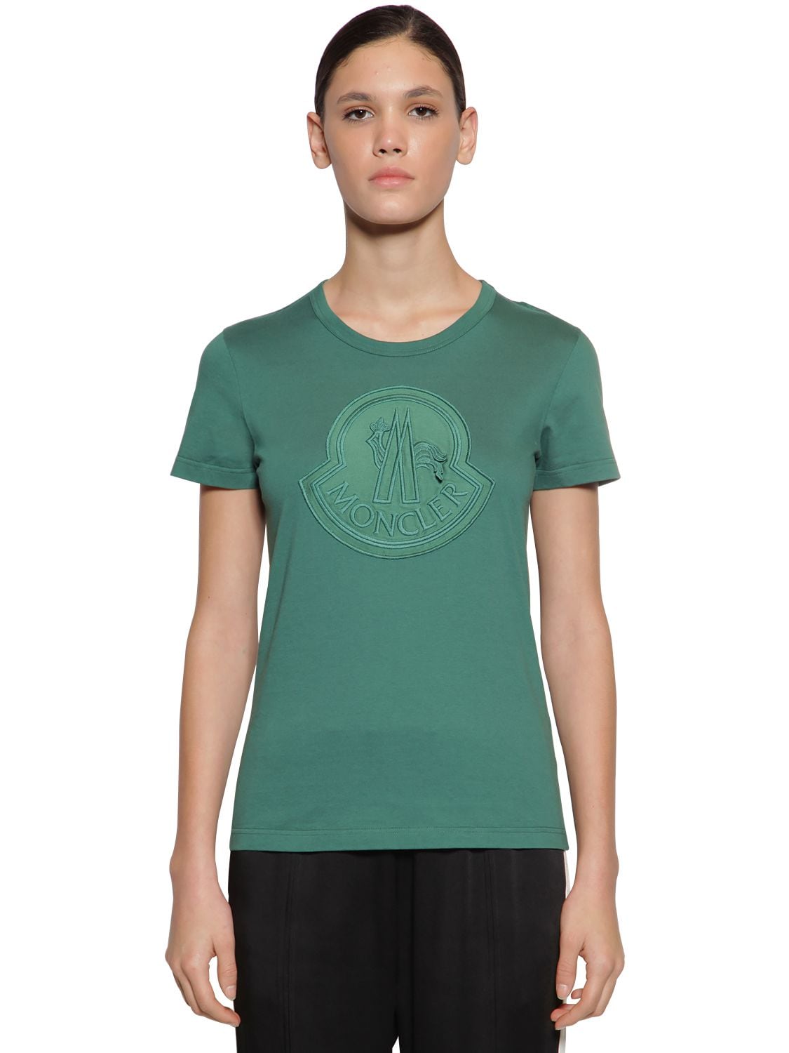 Moncler Logo Cotton Jersey T-shirt In Green