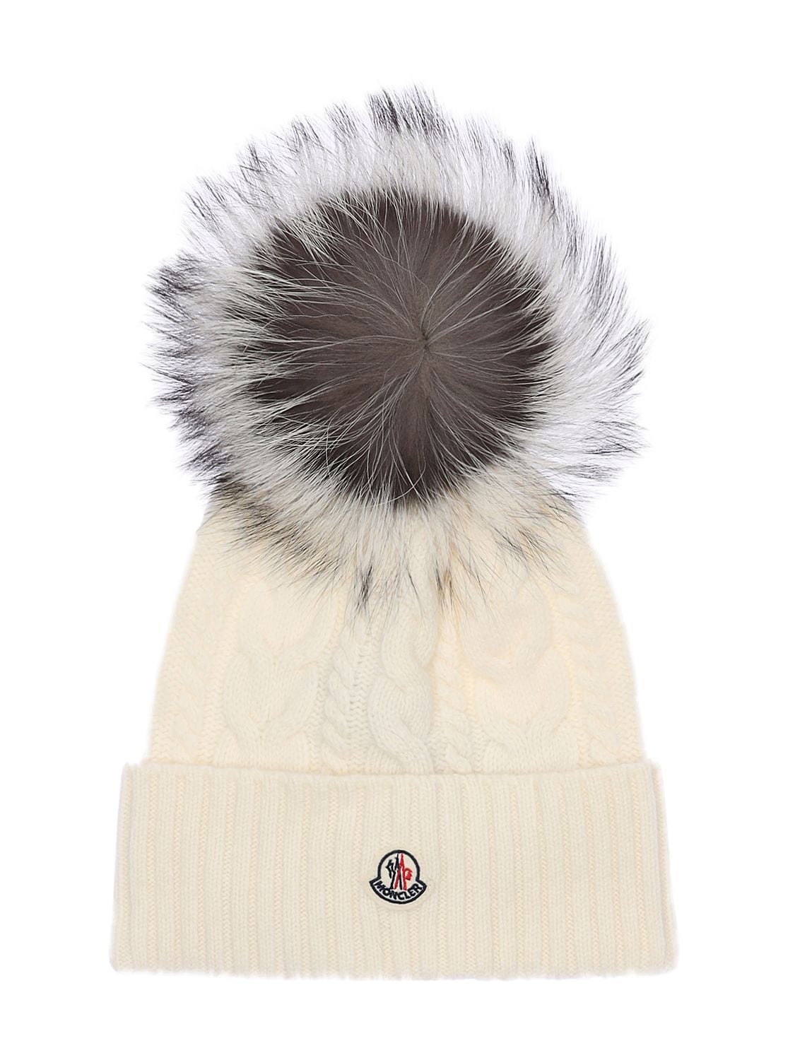 Moncler Wool & Cashmere Knit Hat W/ Fur Pompom In White