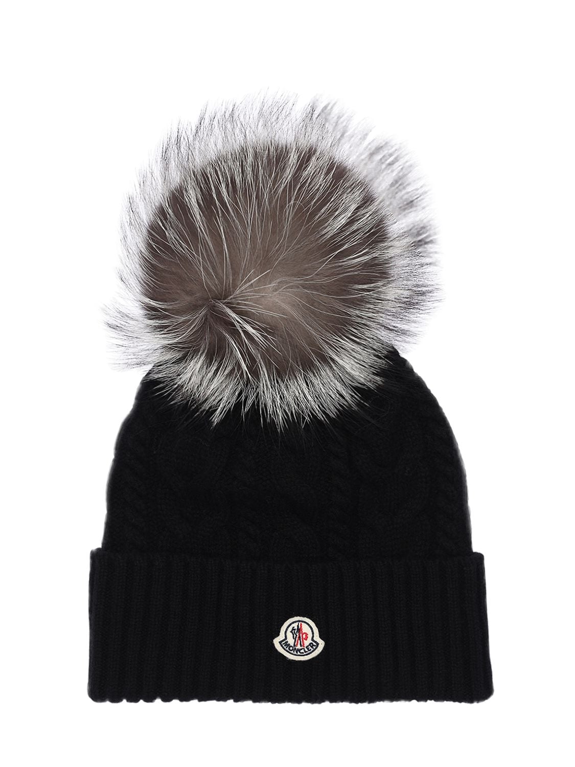 Moncler Wool & Cashmere Knit Hat W/ Fur Pompom In Black