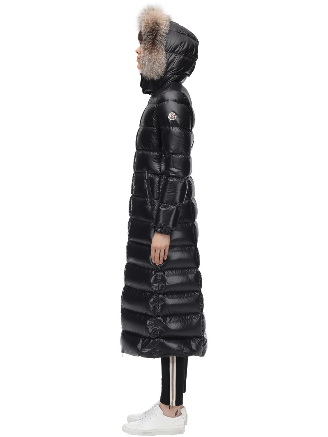 Moncler Hudson Long Quilted Down Coat With Genuine Fox Fur Trim In 999 ...