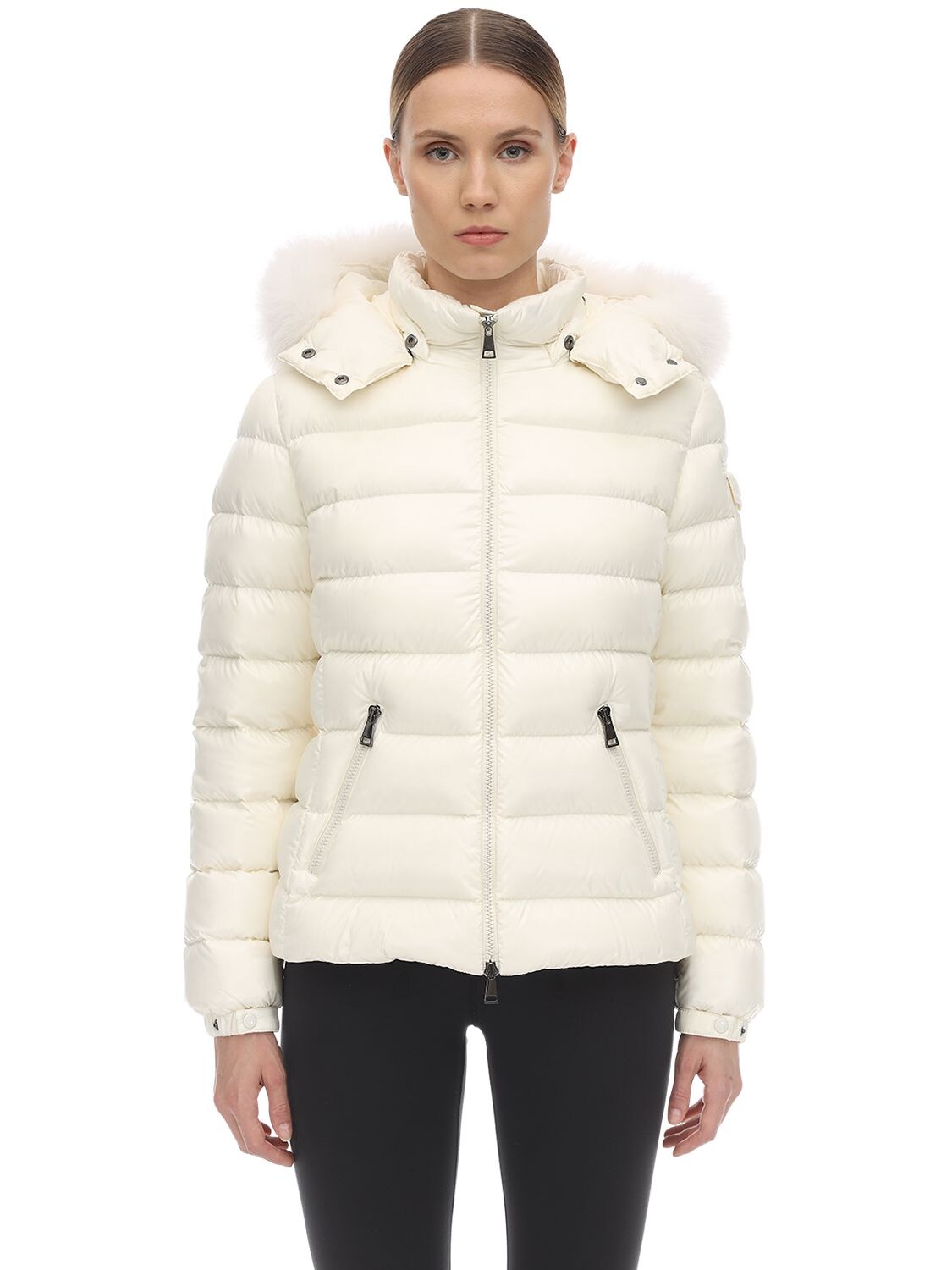 Moncler Bady Nylon Laqué Down Jacket W/ Fur In White | ModeSens