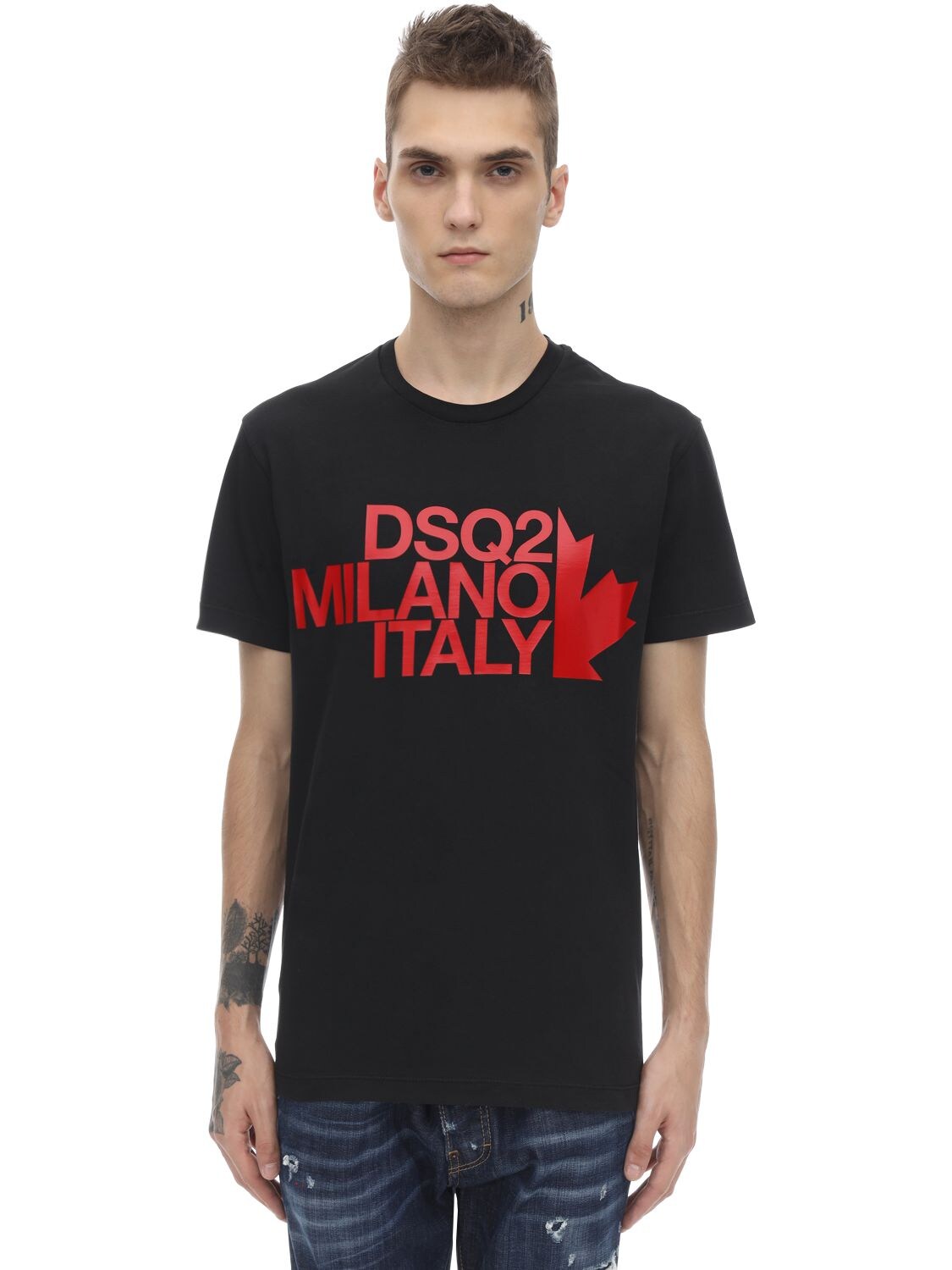 Dsquared2 Printed Cotton Jersey T-shirt In Black