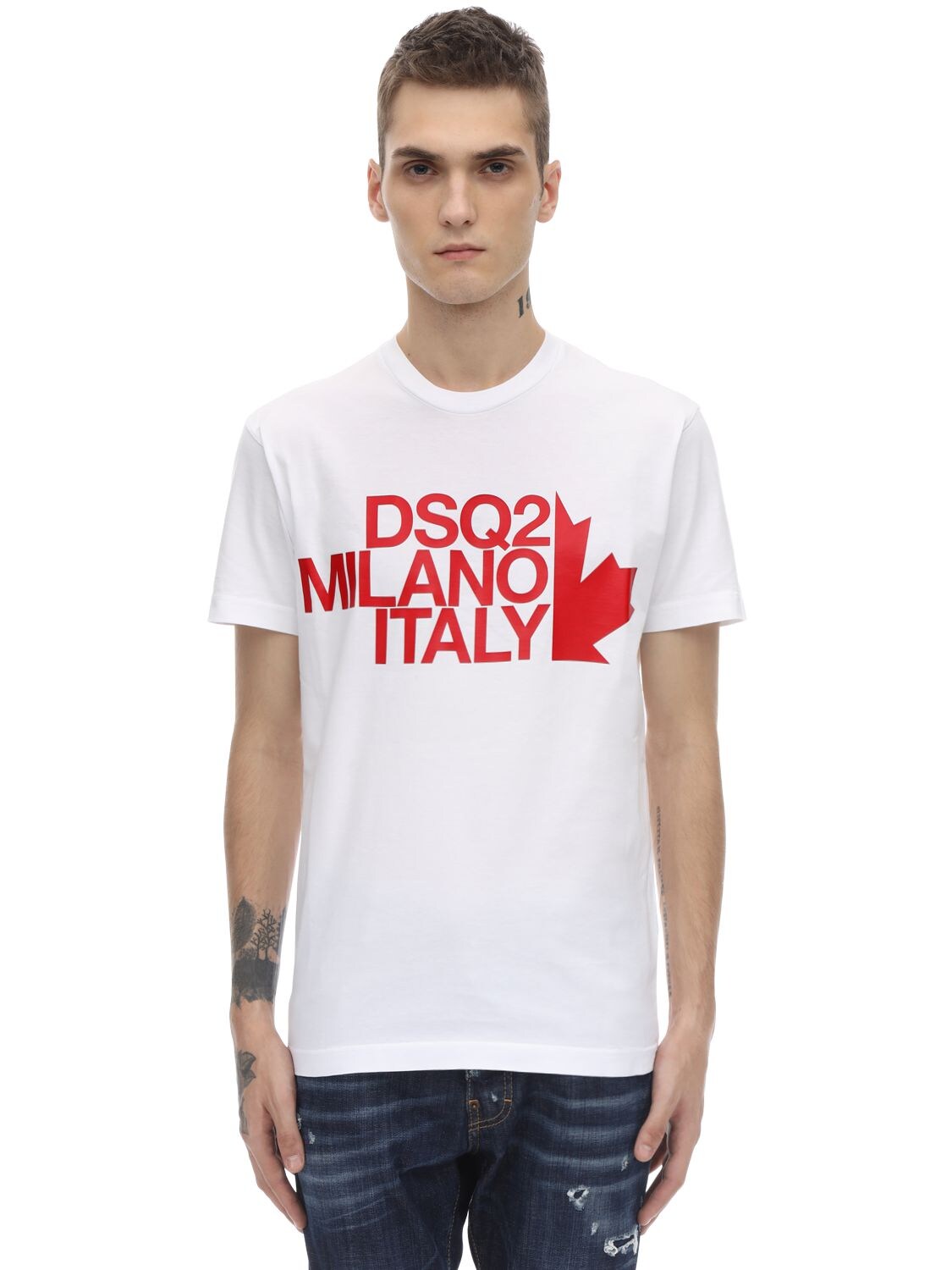 Dsquared2 Printed Cotton Jersey T-shirt In White