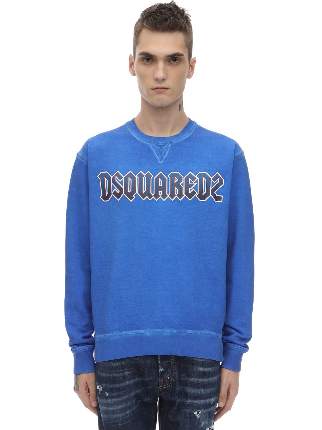 Dsquared2 Printed Cotton Jersey Sweatshirt In Bright Blue