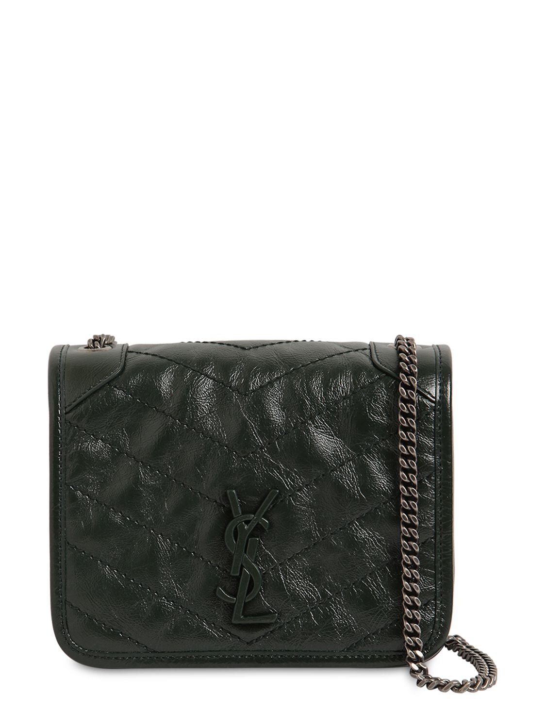 Saint Laurent Niki Chain Wallet Vintage Leather Bag In Vert Fonse