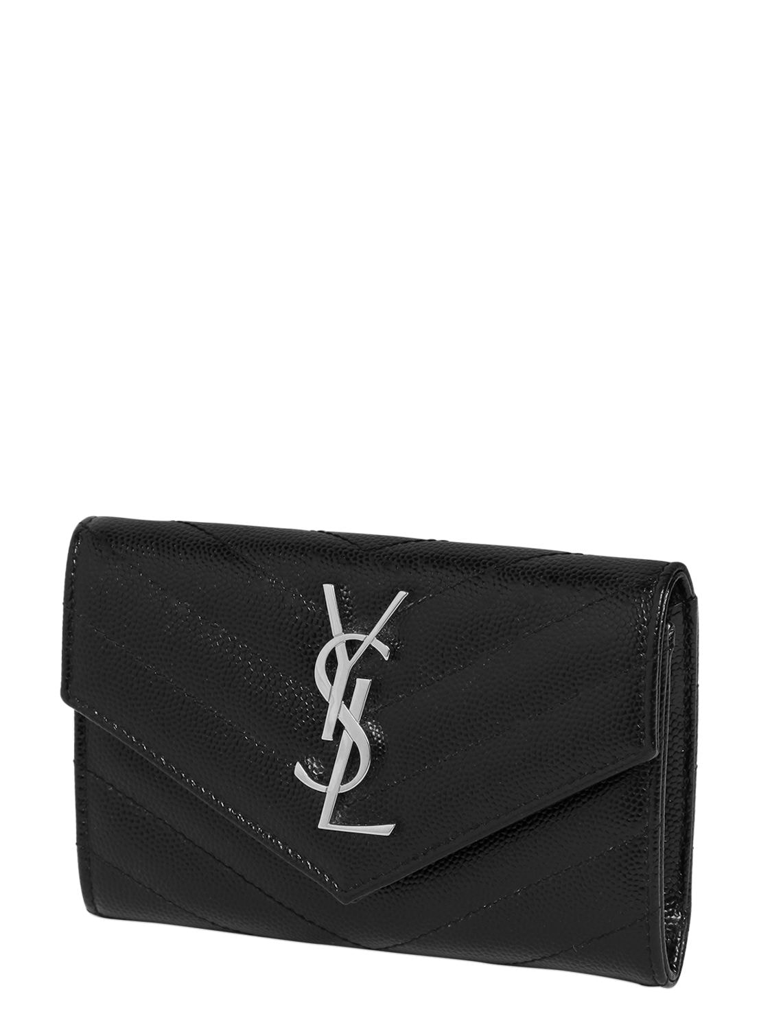 Shop Saint Laurent Sm Monogram Leather Envelope Wallet In Black