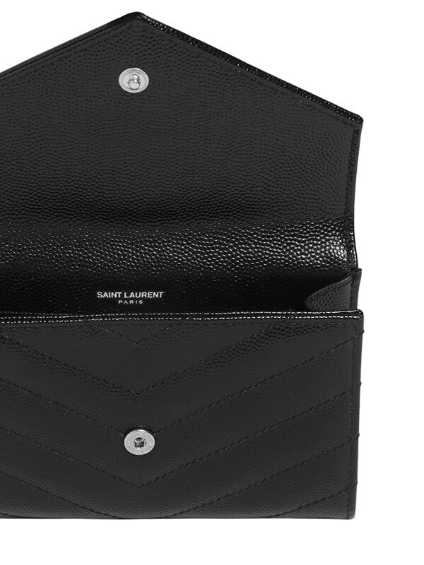 Shop Saint Laurent Sm Monogram Leather Envelope Wallet In Black