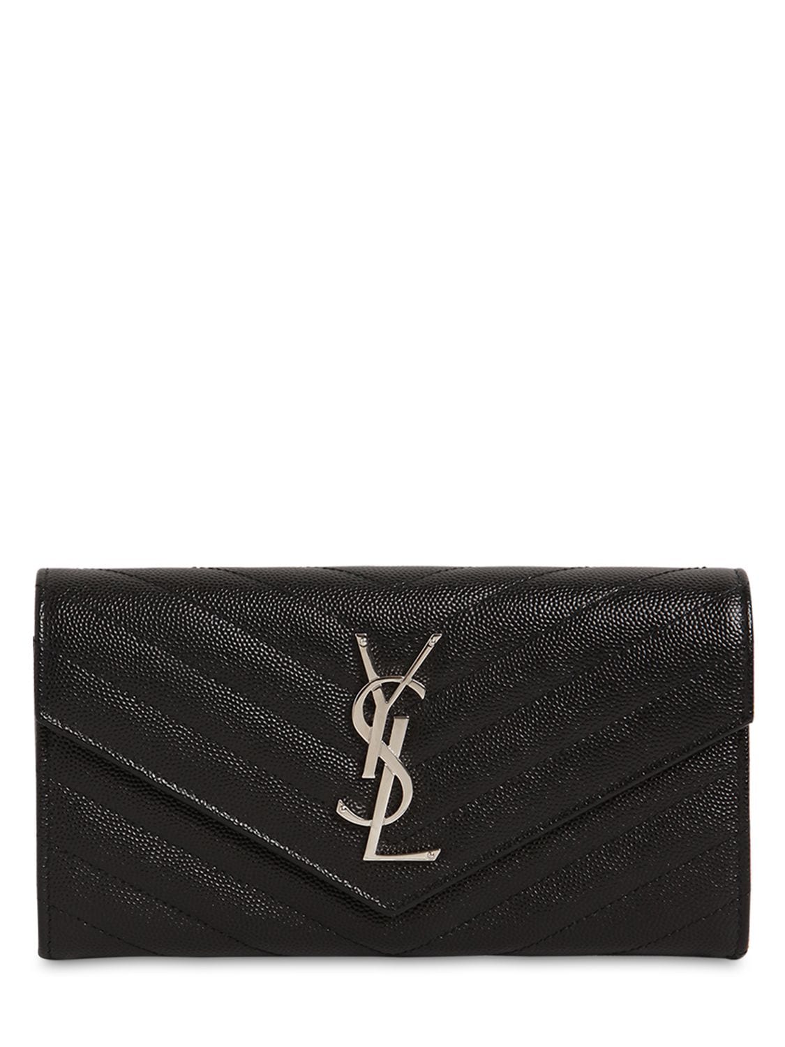 Saint Laurent Large Monogram Quilted Leather Wallet In Black