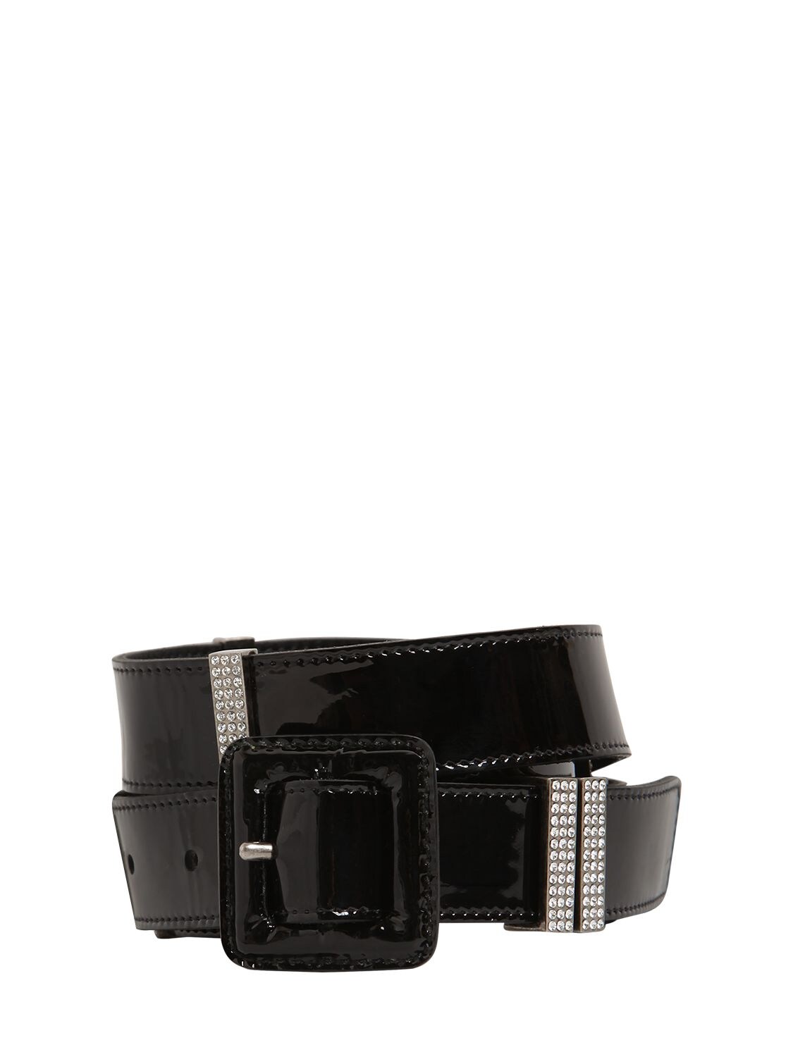 Saint Laurent 20mm Patent Leather & Crystal Belt In Black