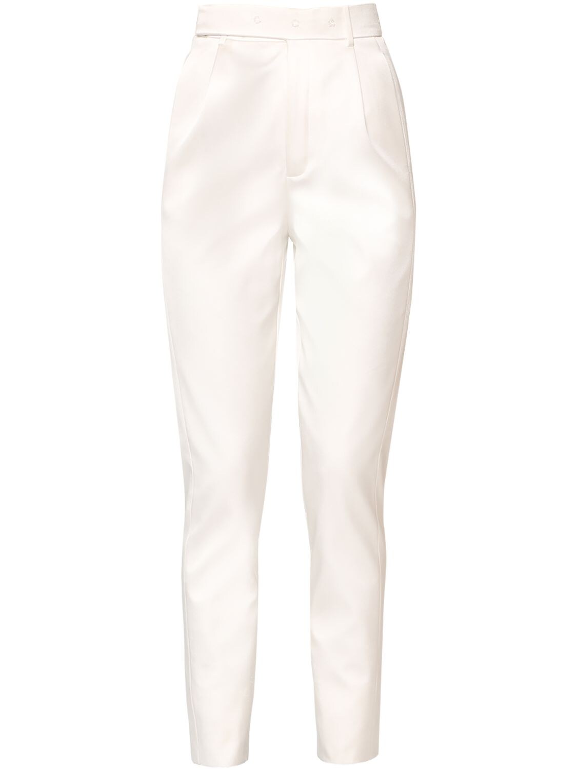 Saint Laurent High Waist Silk Blend Satin Pants In White