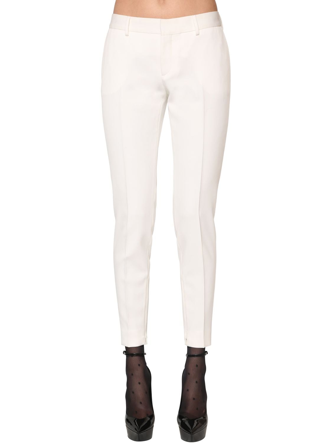 Saint Laurent Slim Virgin Wool Grain De Poudre Pants In White