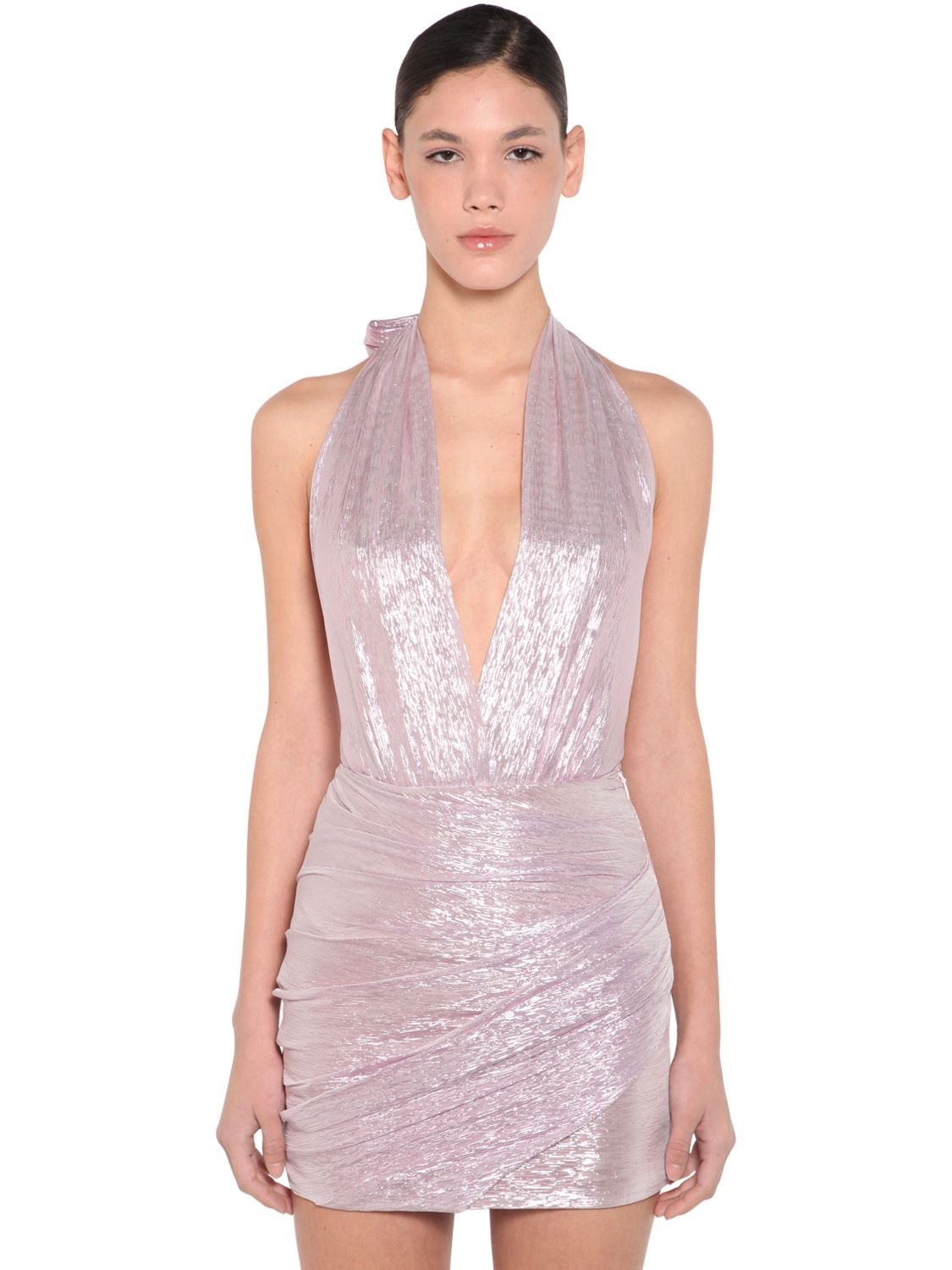 Dsquared2 Ruched Silk Voile Lamé Bodysuit In Pink