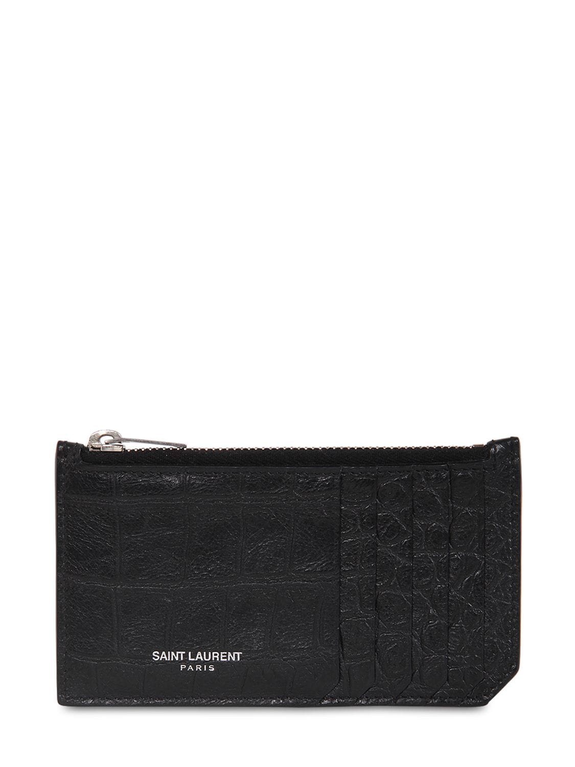 Saint Laurent Leather Zip Card Holder In Black