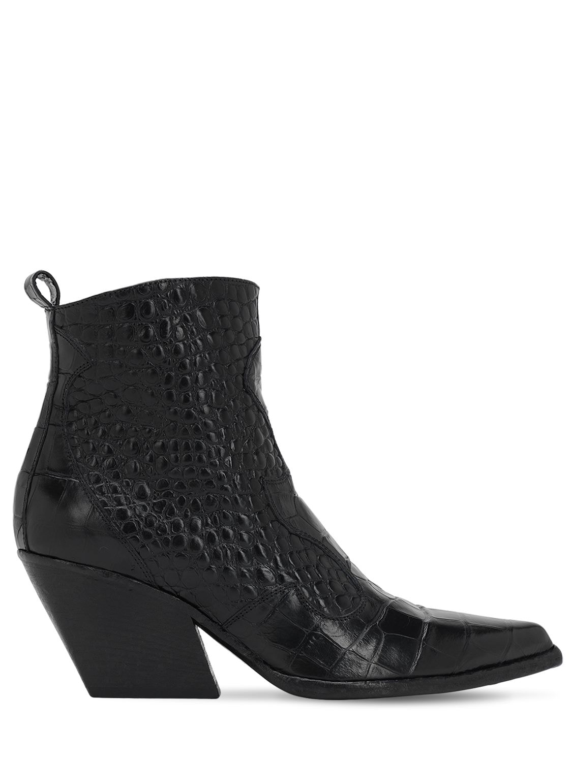 Elena Iachi 70mm Croc Embossed Leather Boots In Black
