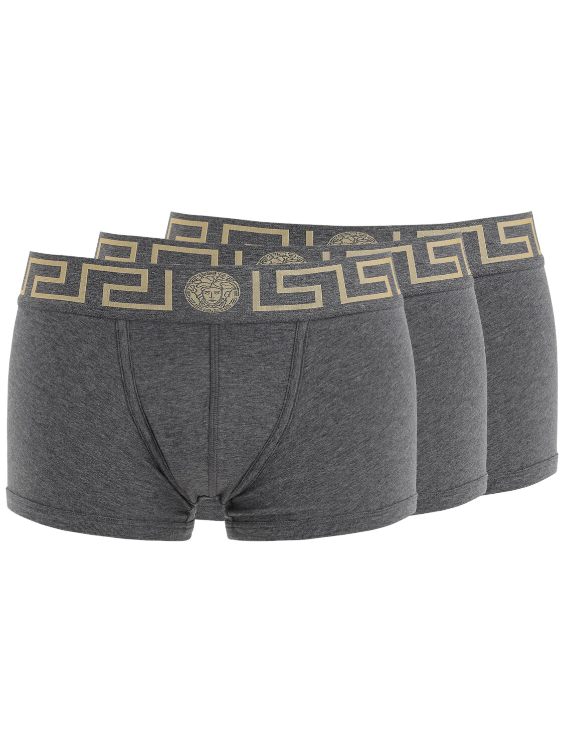 Versace Pack Of 3 Stretch Cotton Boxer Briefs In Heather Grey