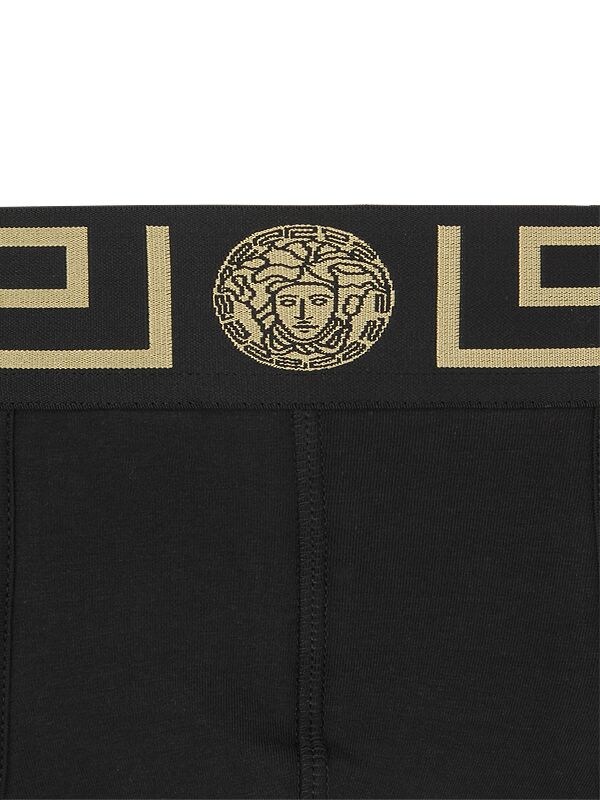 Shop Versace Pack Of 2 Greca Stretch Cotton Briefs In Black