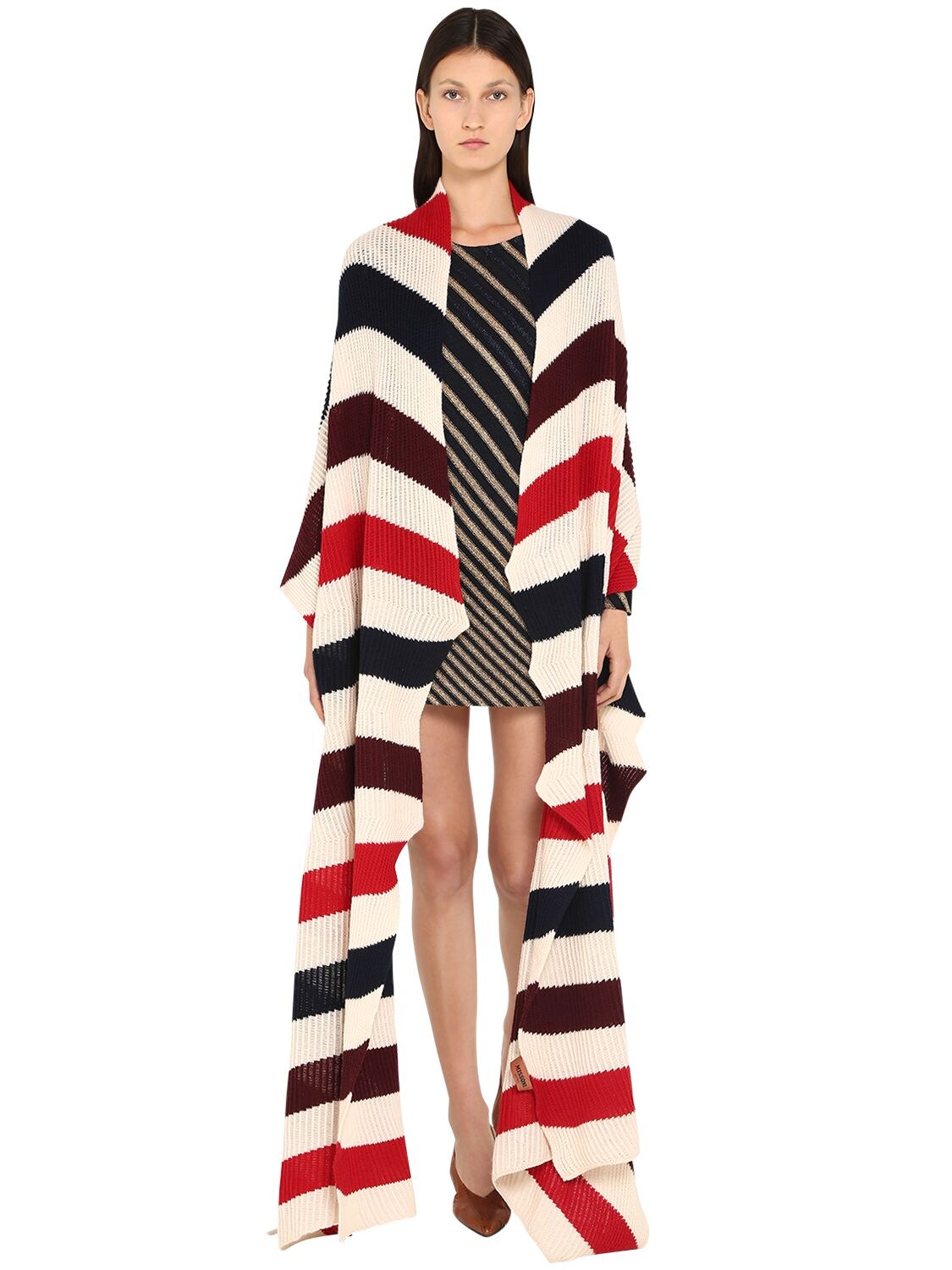 Missoni Striped Wool Knit Maxi Shawl In Multicolor
