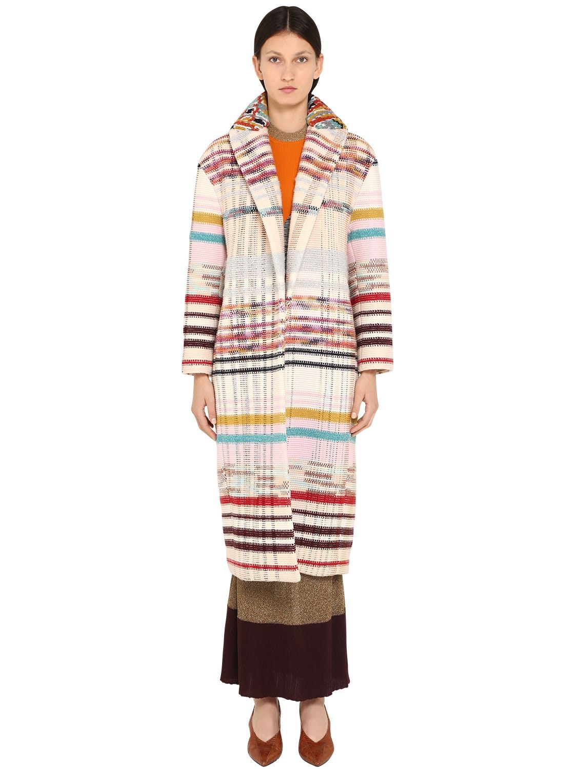 Missoni Wool Blend Knit Coat In Multicolor