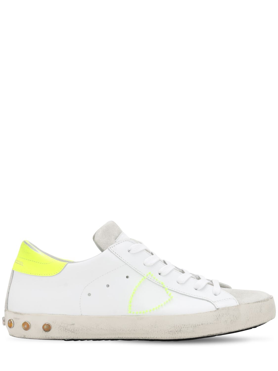 Philippe Model Paris Veau Studs Leather Sneakers In White,yellow