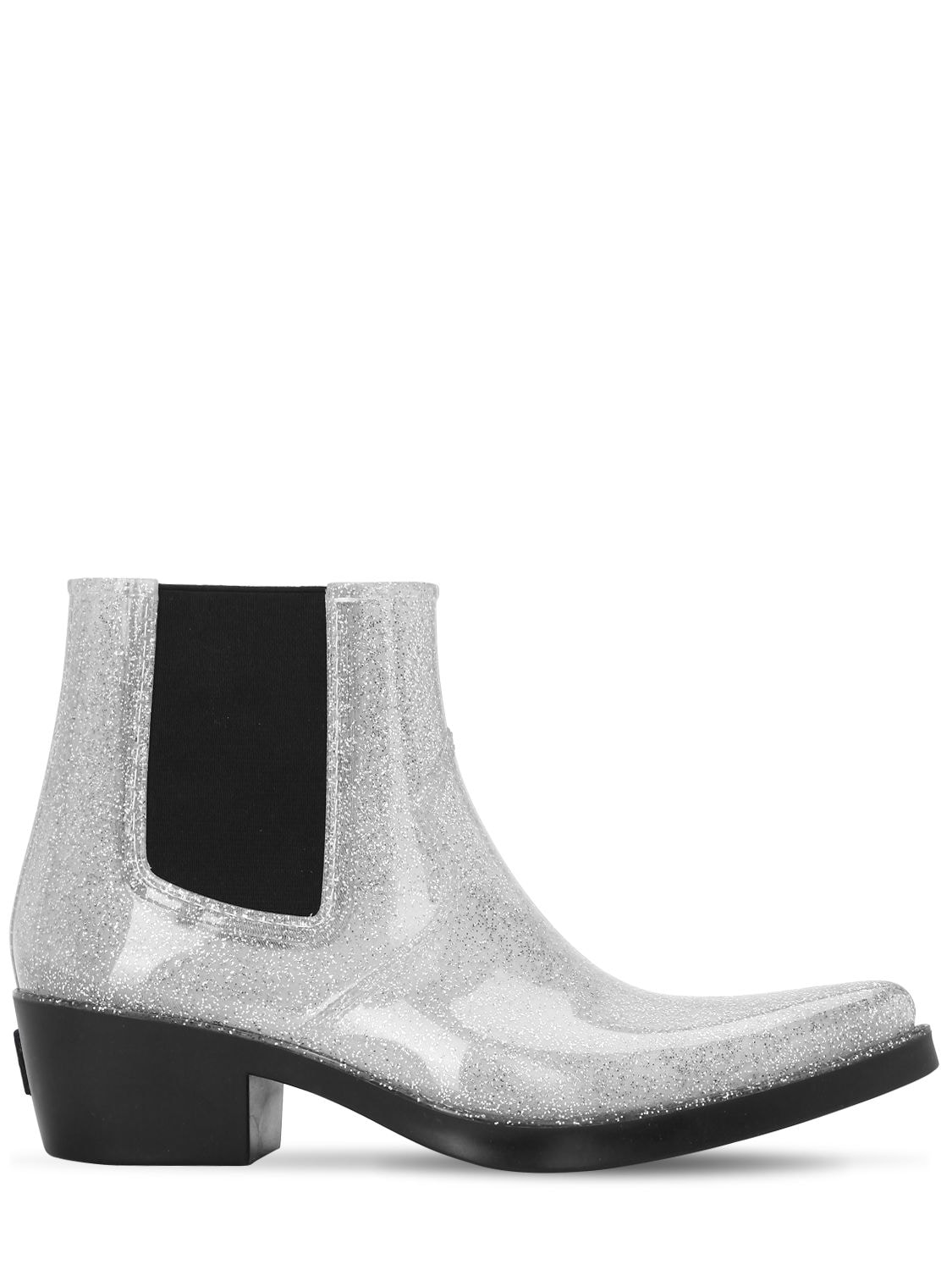 Colors Of California 40mm Glittered Rubber Cowboy Boots In Silver