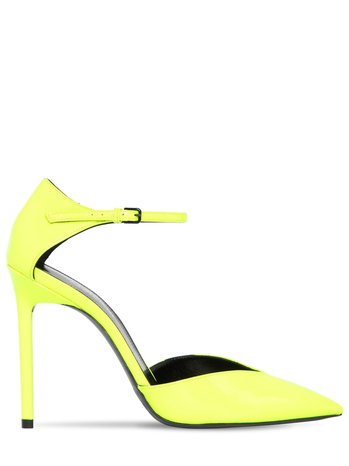 Saint Laurent 105mm Anja Patent Leather Pumps In Neon Yellow