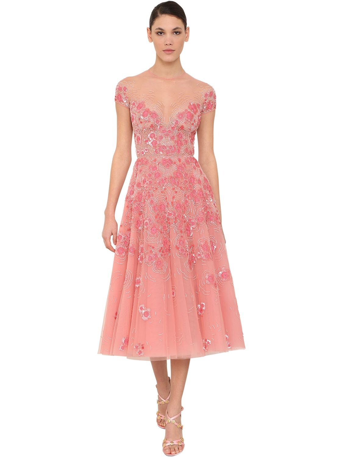 Zuhair Murad Vintage Blossom Silk Chiffon Dress In Pink