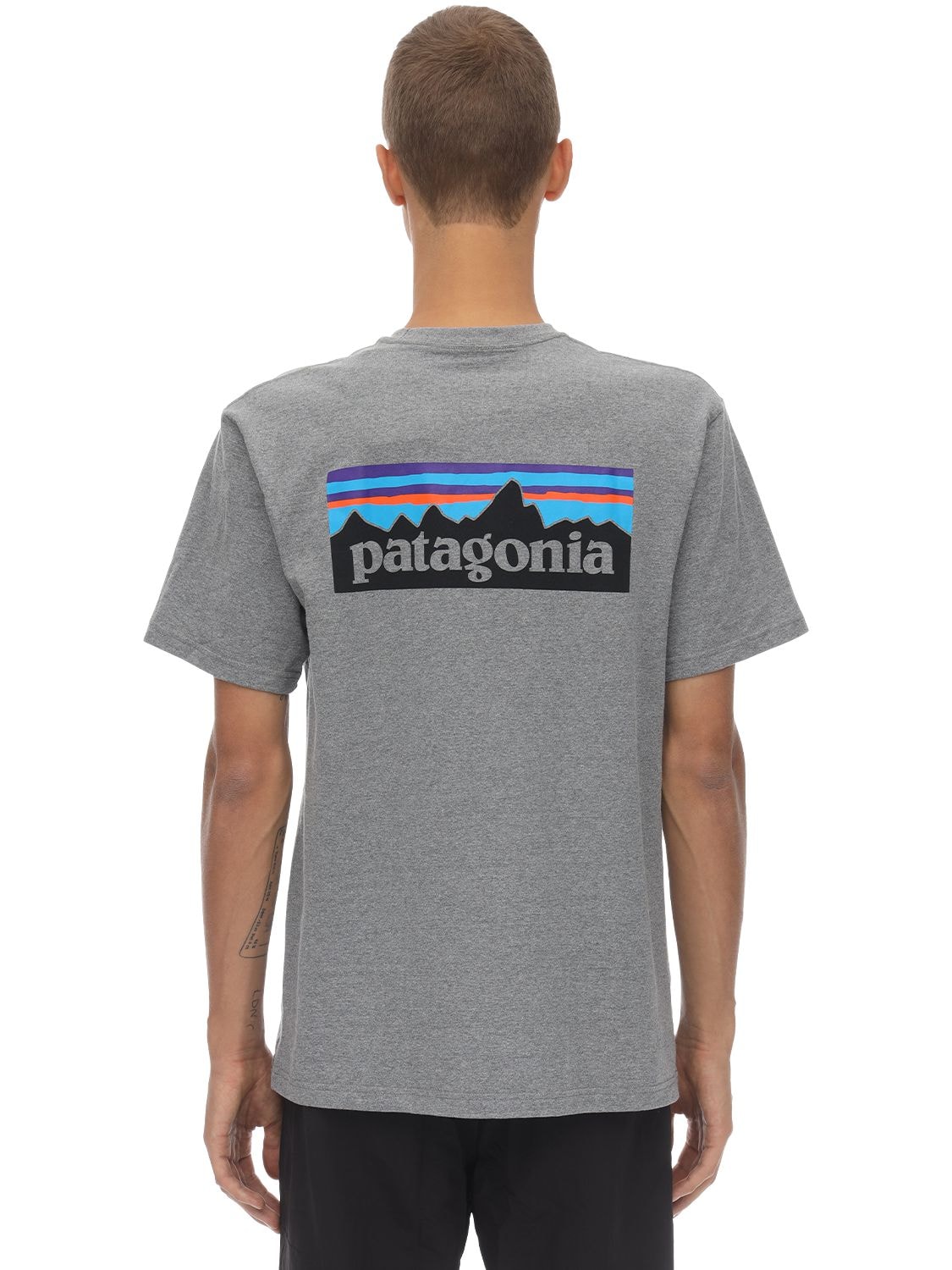 Patagonia P-6 Logo Printed Cotton Jersey T-shirt In Gravel Heather