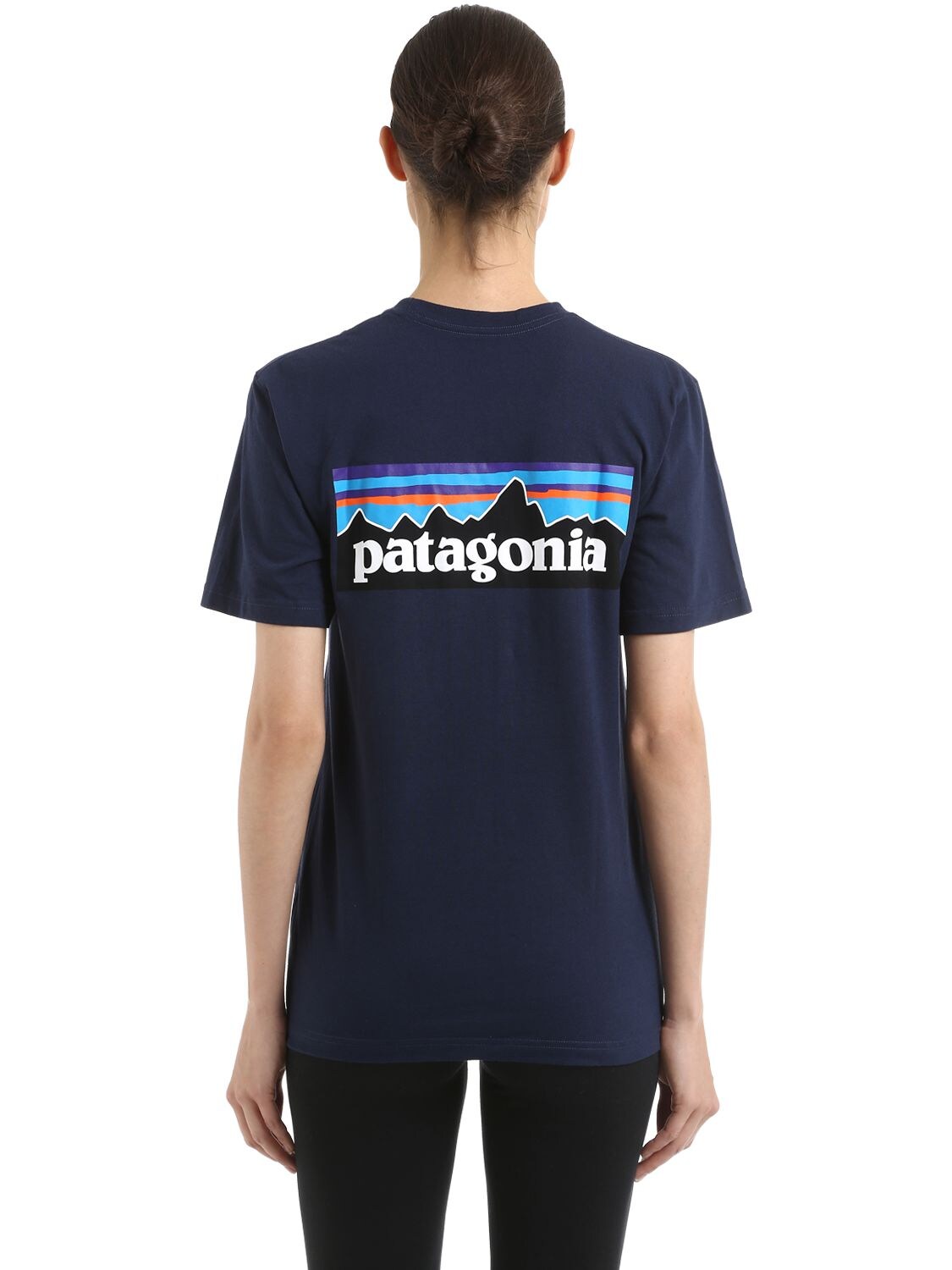 Patagonia P-6 Logo Printed Cotton Jersey T-shirt In Dunkelblau