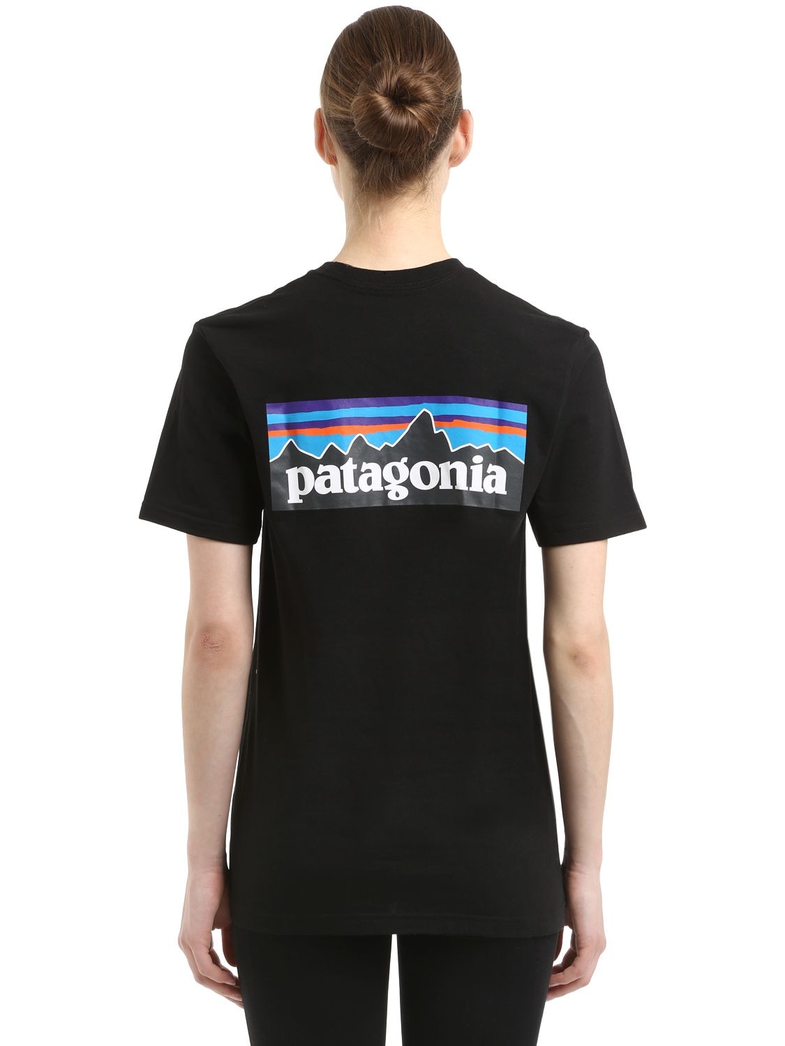 Patagonia P-6 Logo Printed Cotton Jersey T-shirt In Black