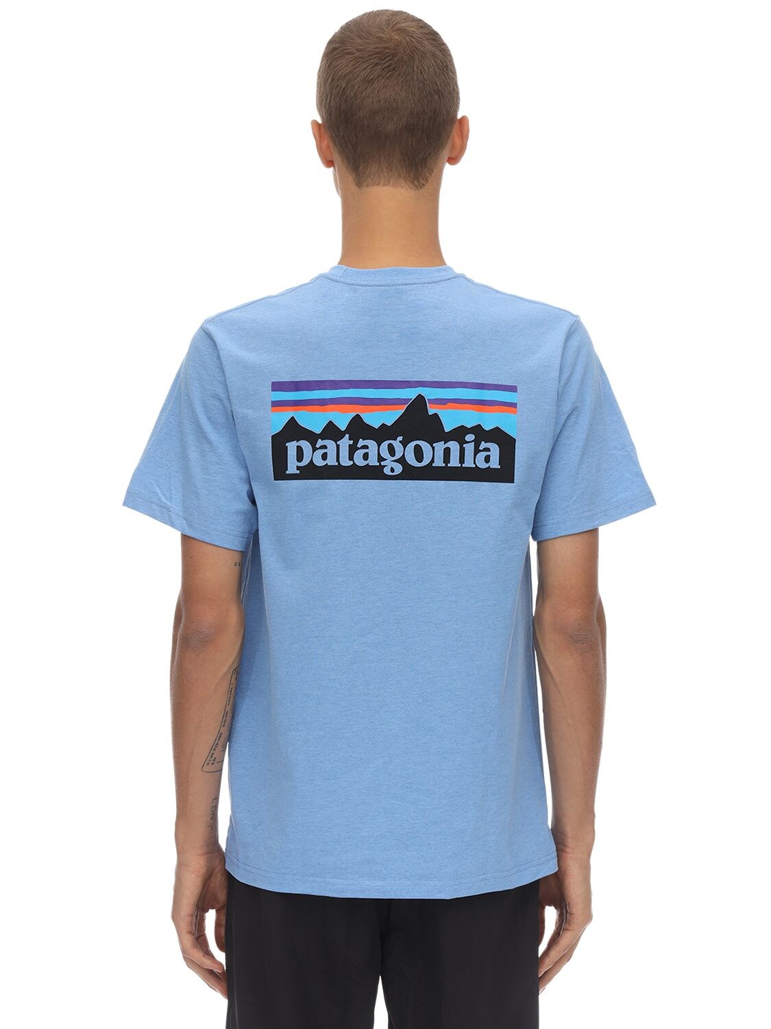 Patagonia P-6 Logo Printed Pocket Jersey T-shirt In Hellblau
