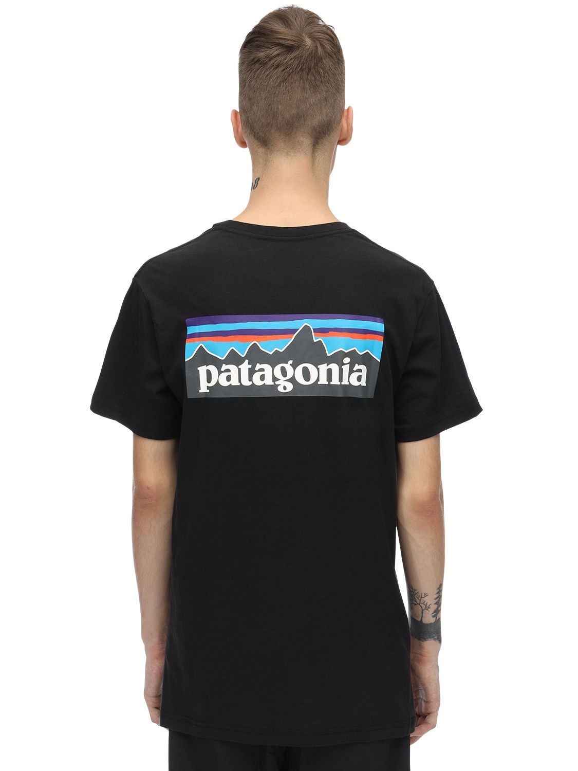 Patagonia P-6 Logo Printed Organic Cotton T-shirt In Black