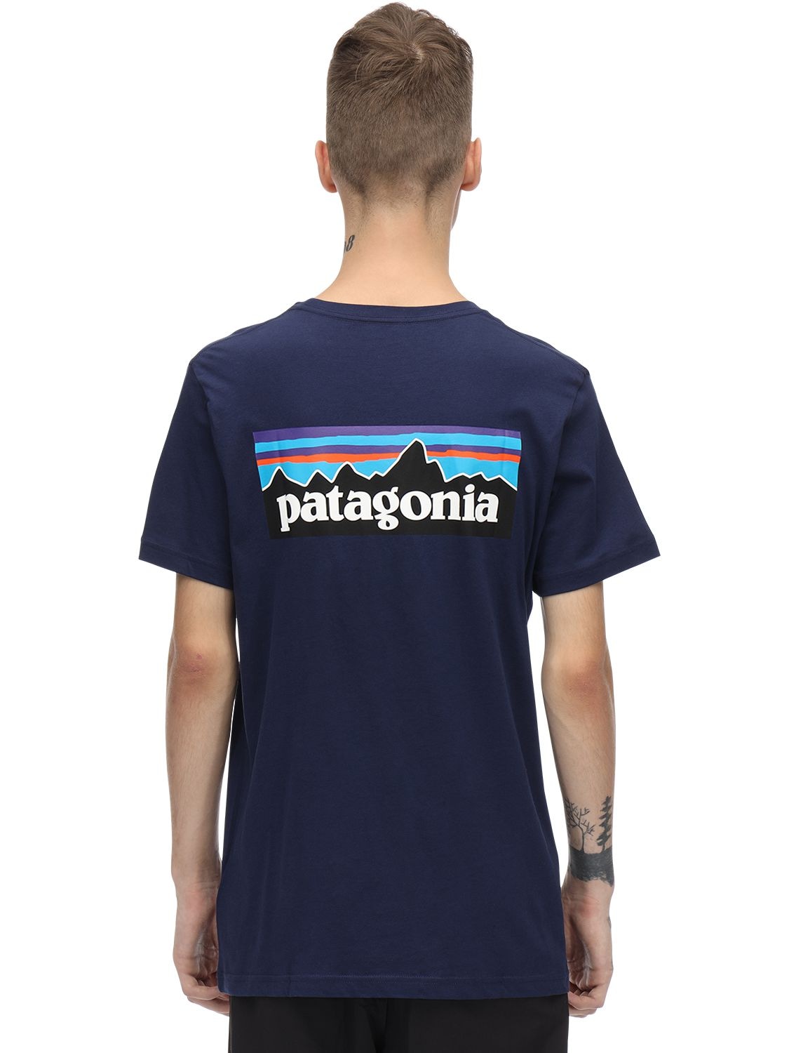 Patagonia "p-6"logo印花有机棉t恤 In Navy