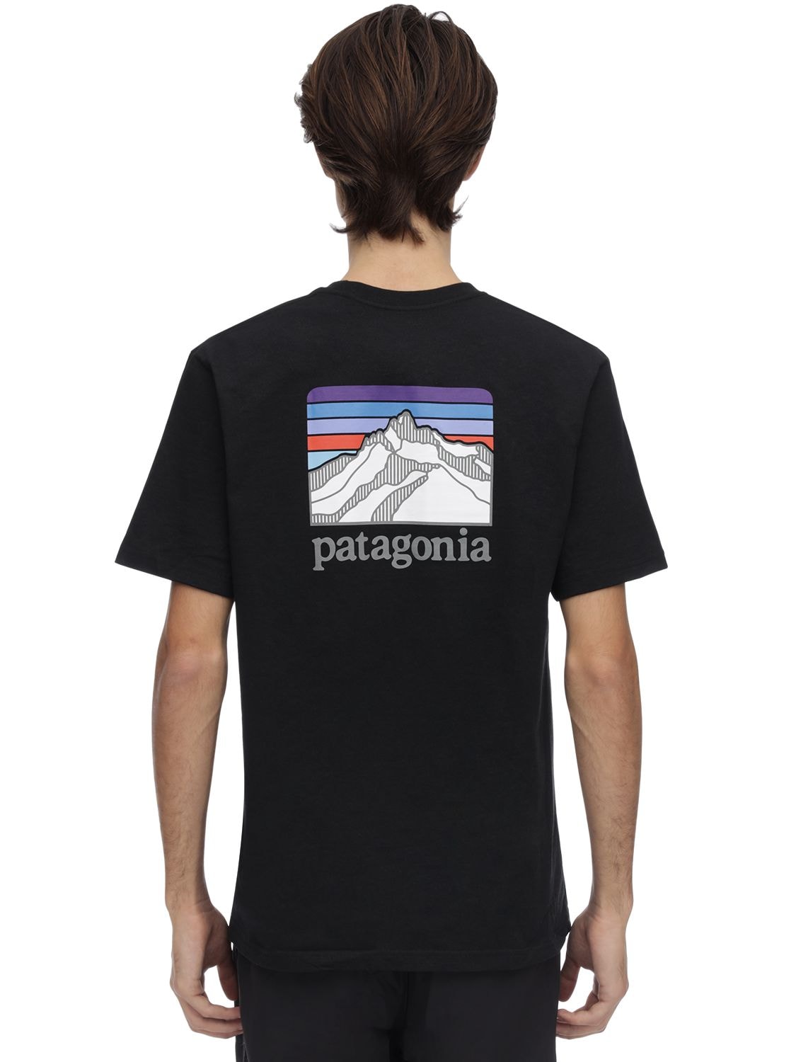 Patagonia Line Logo Ridge Printed Pocket T-shirt In Black