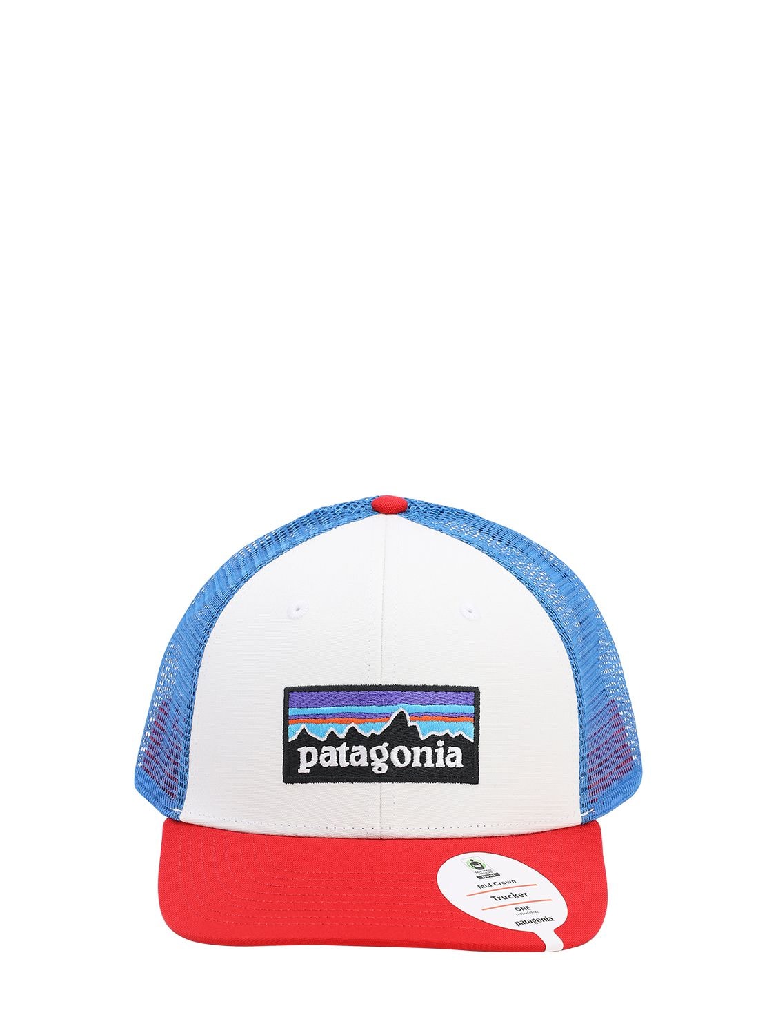 Patagonia P-6 Logo Trucker Hat In White,fire,blue