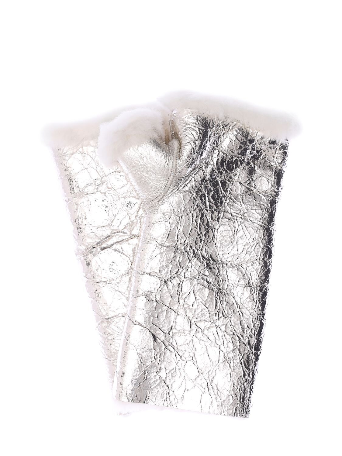 Yves Salomon Metallic Fingerless Fur Gloves In Silver