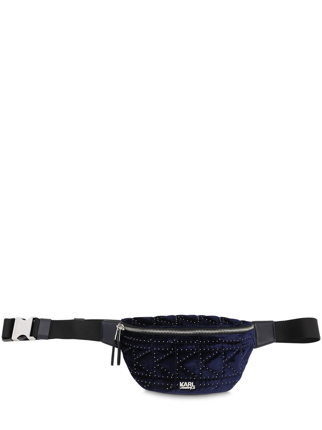 Karl Lagerfeld Quilted Velvet & Leather Belt Bag In Midnight Blue
