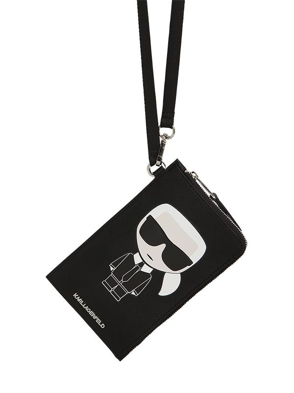 Karl Lagerfeld Iconic Karl Coated Canvas Phone Holder In Black