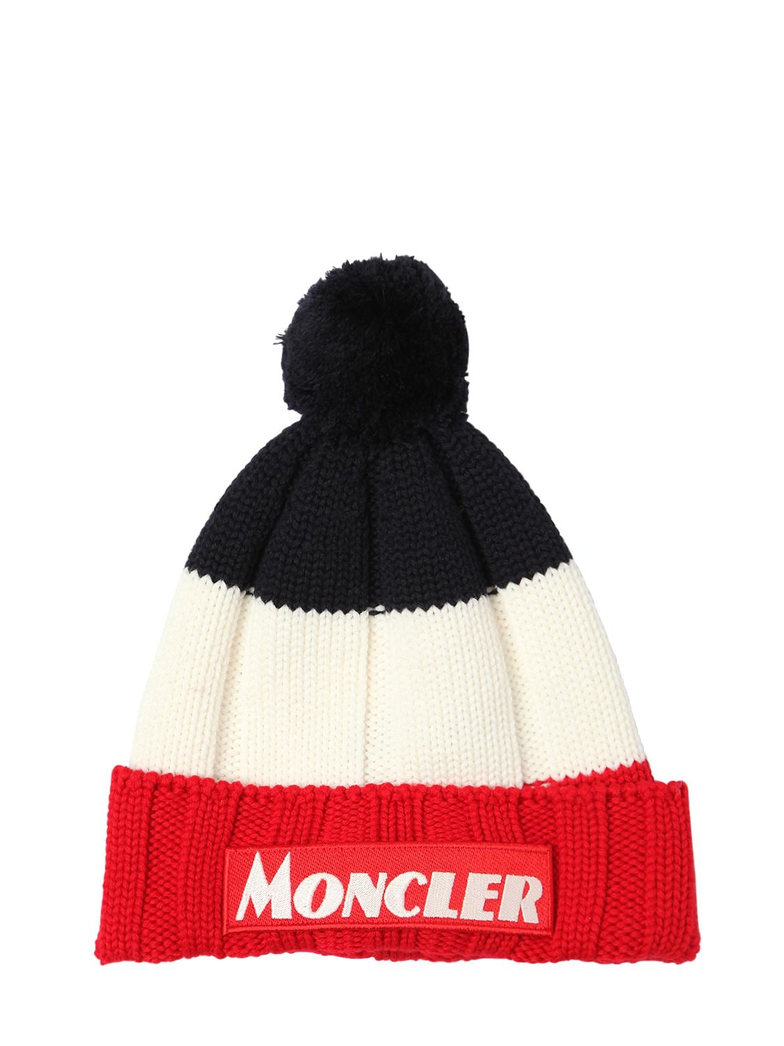 Moncler Color Block Virgin Wool Beanie In Red,white,blue