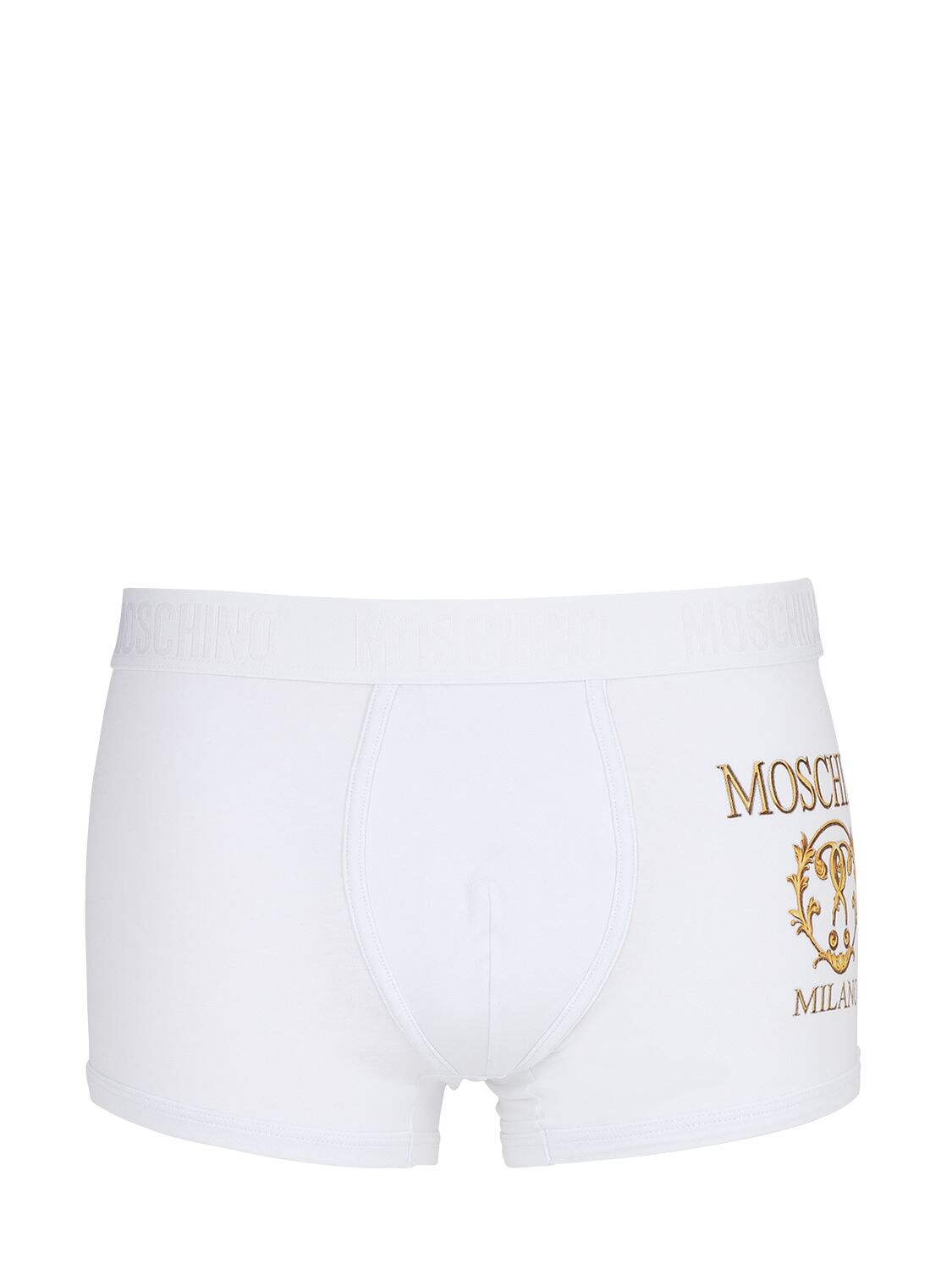 Moschino Underwear Logo弹力棉质平纹针织内裤 In White