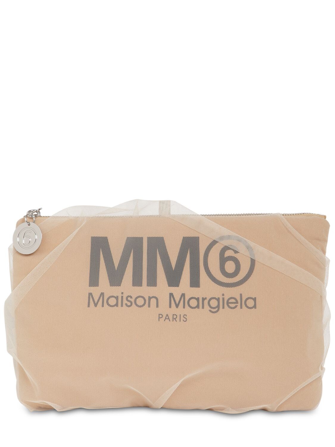 Mm6 Maison Margiela Medium Techno & Tulle Clutch In Nude