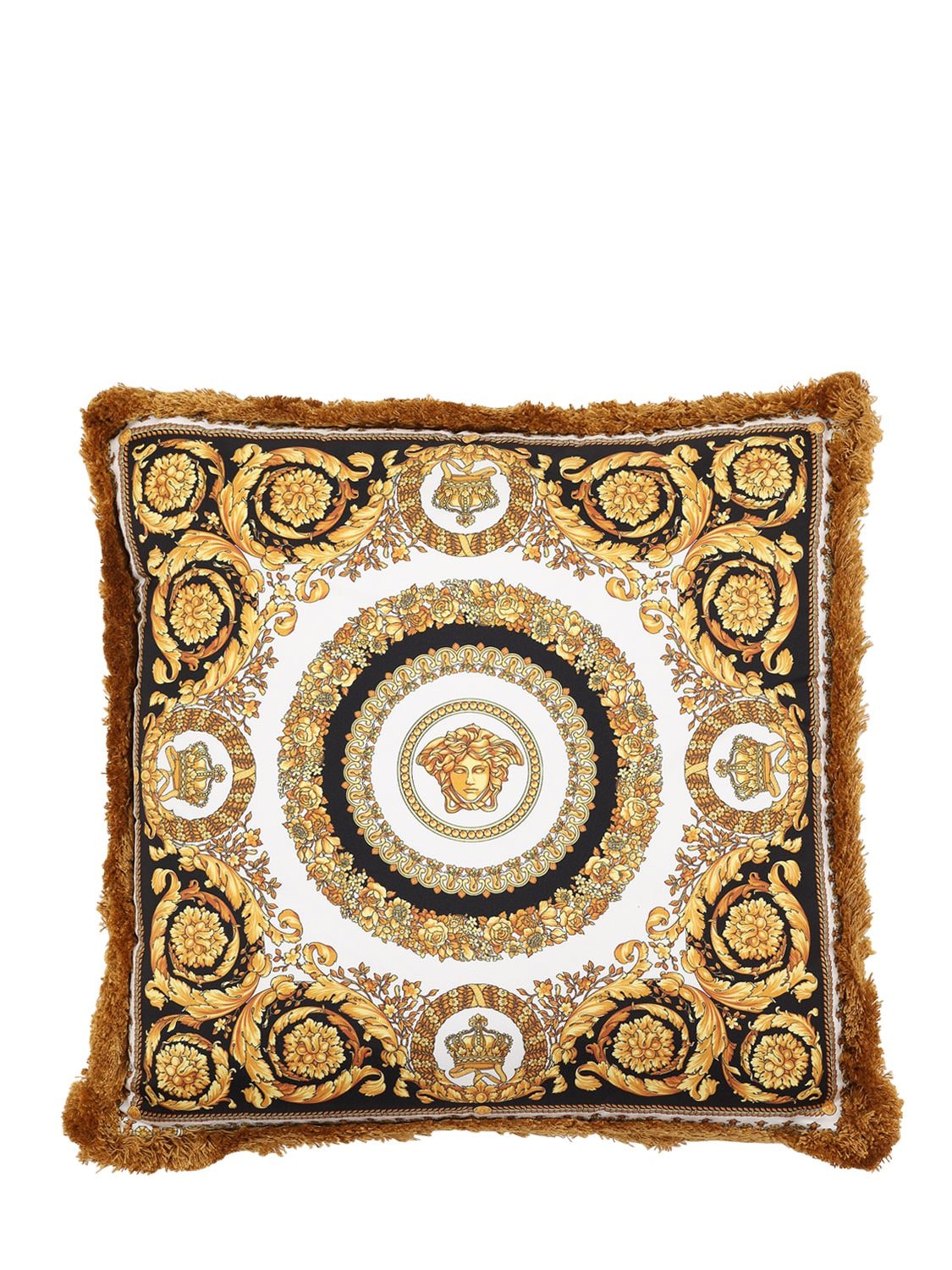 Versace Crete De Fleur Silk Cushion In Gold,white