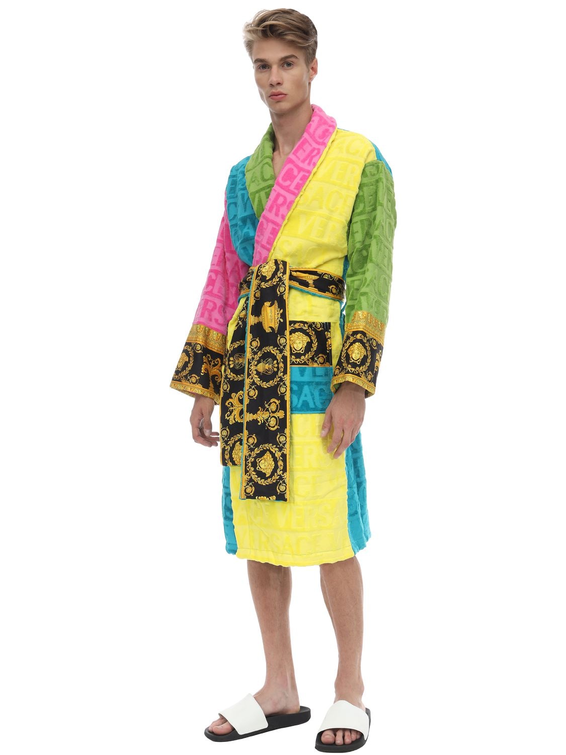 Versace Barocco & Robe Cotton Bathrobe In Multicolor | ModeSens