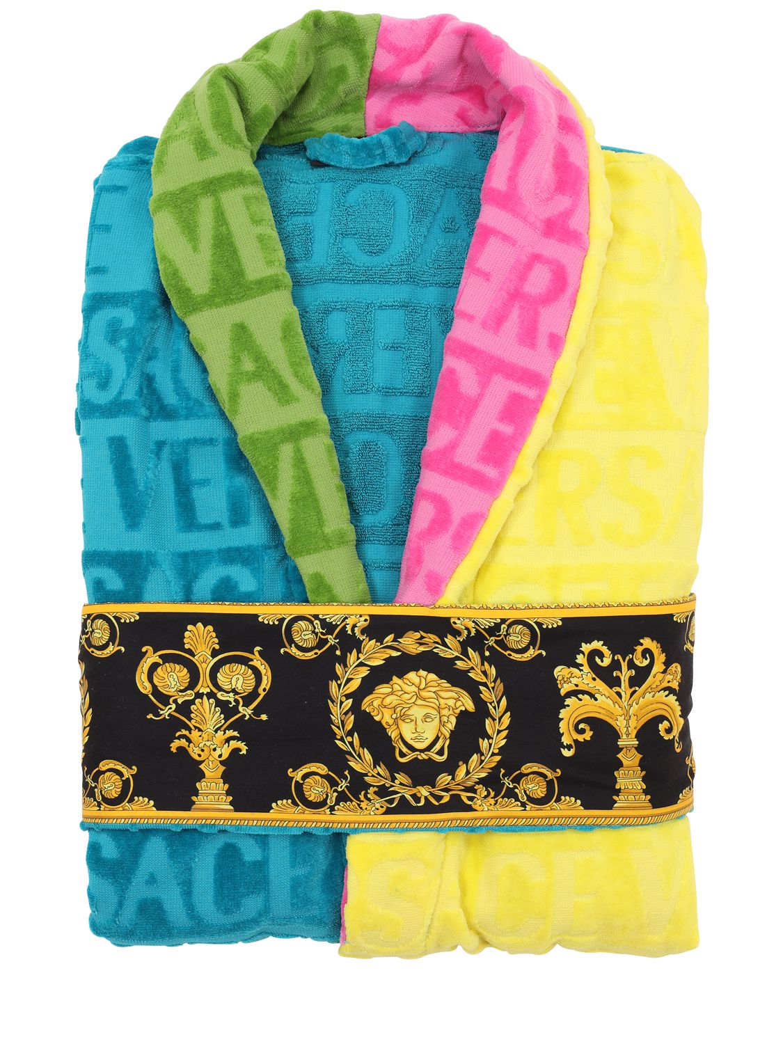 Versace Barocco & Robe Cotton Bathrobe In Multicolor