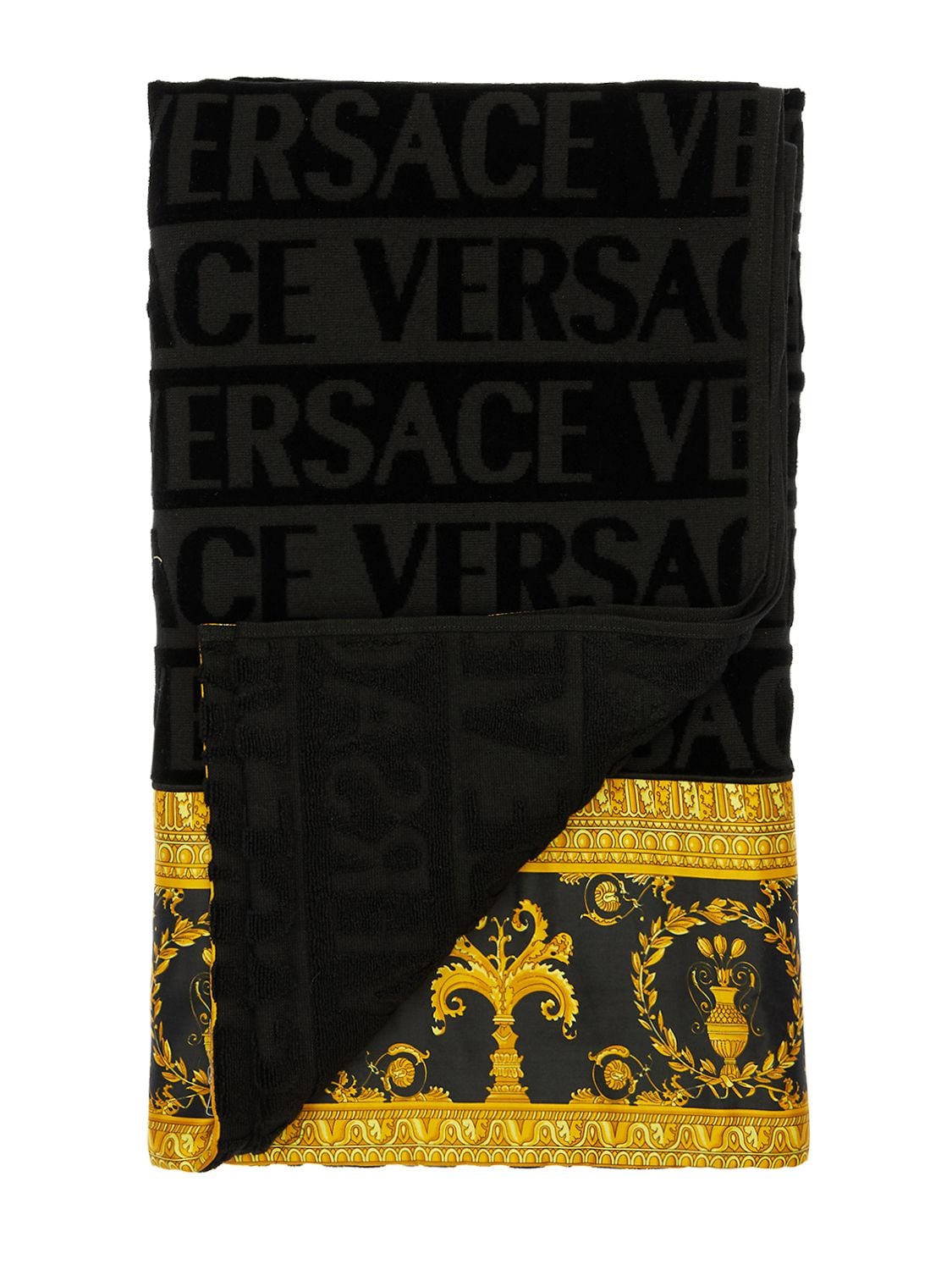 Shop Versace Set Of 5 Barocco & Robe Cotton Towels In Black,gold
