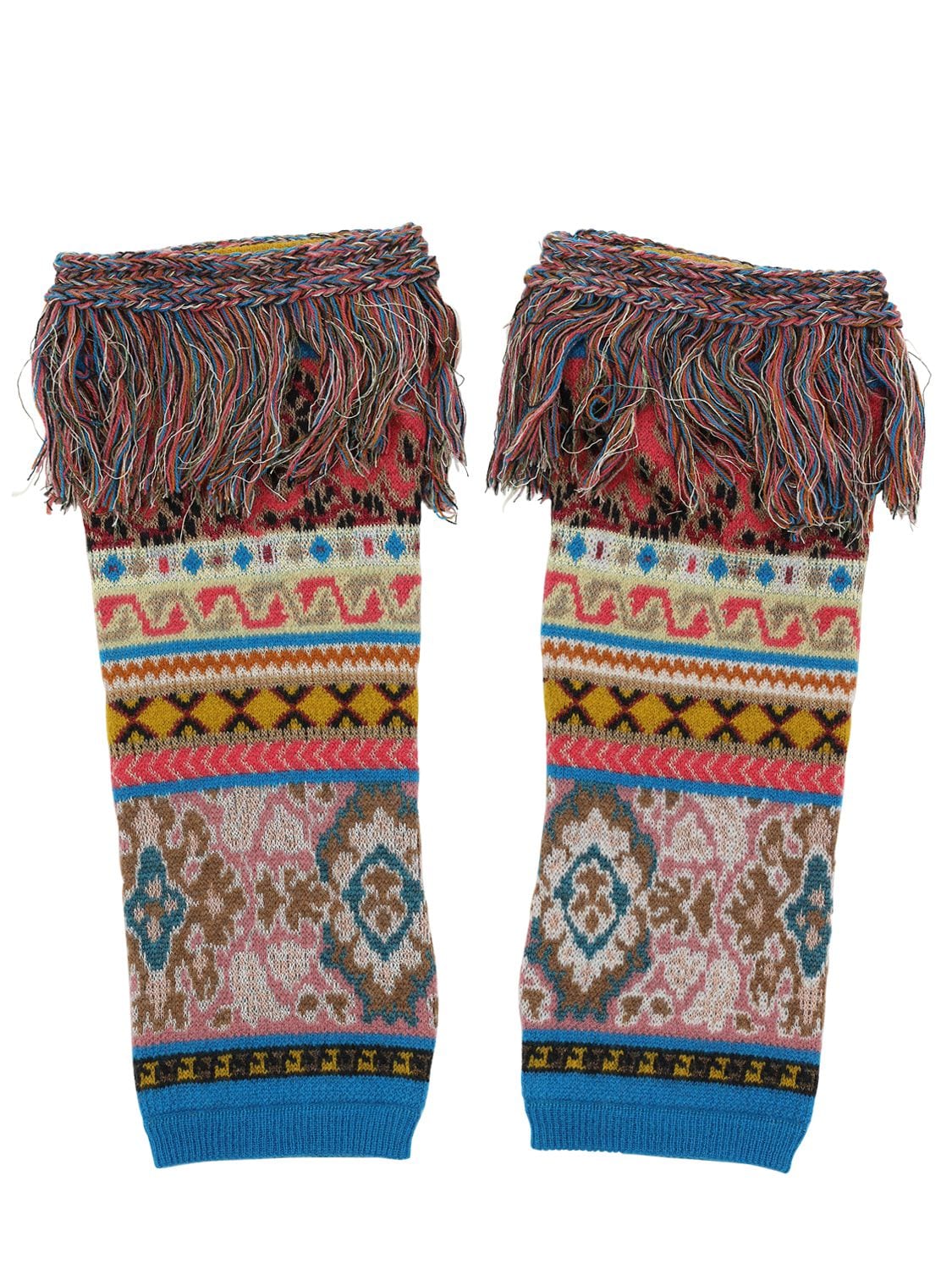 Etro Tricot Intarsia Fingerless Wool Gloves In Multicolor