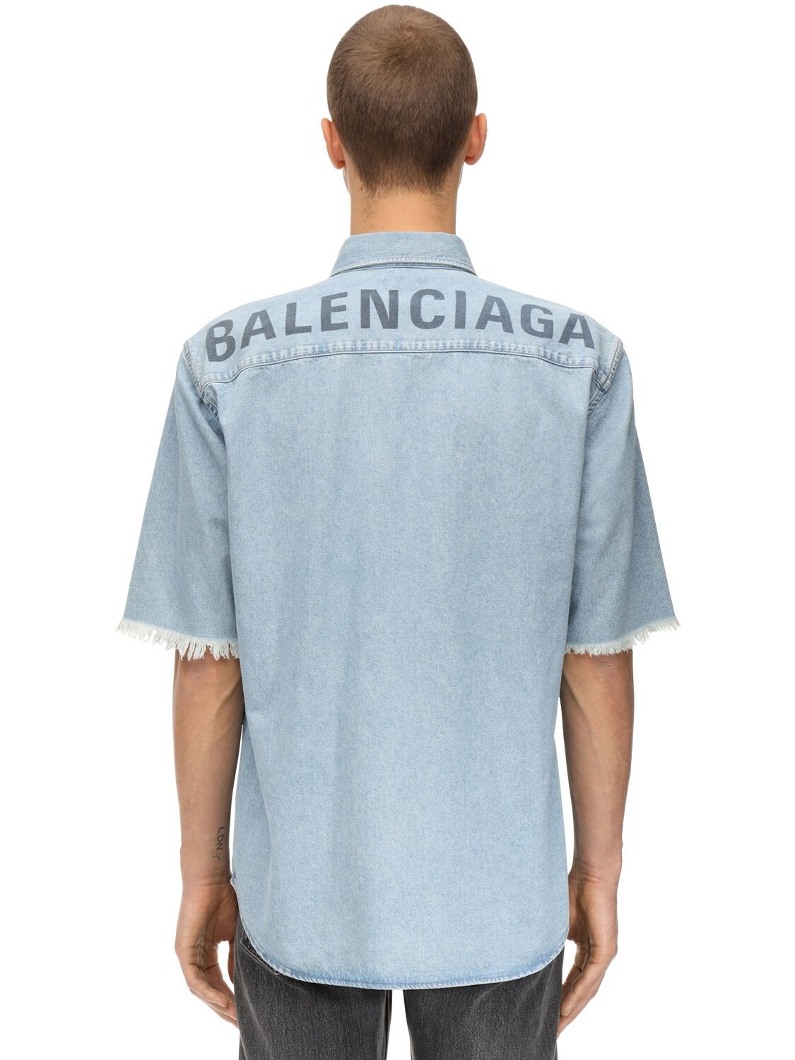 BALENCIAGA PRINTED COTTON DENIM SHIRT,70I18H015-ODQ5MQ2