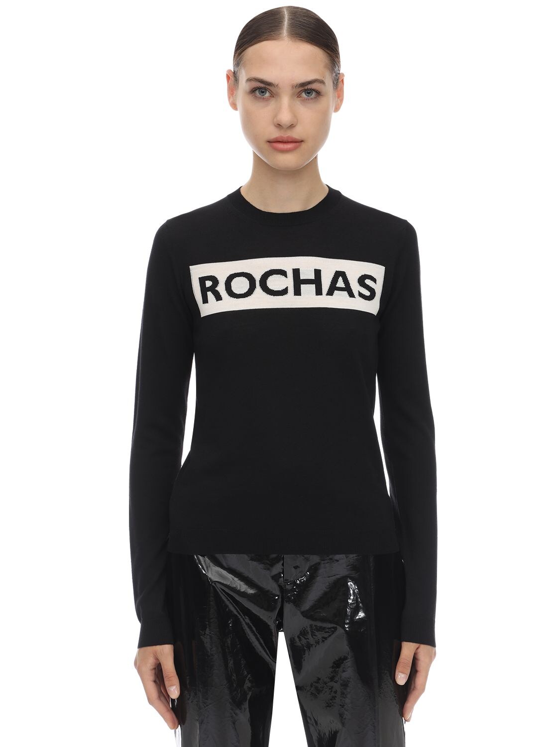 Rochas Intarsia Logo Wool Knit Sweater In Black