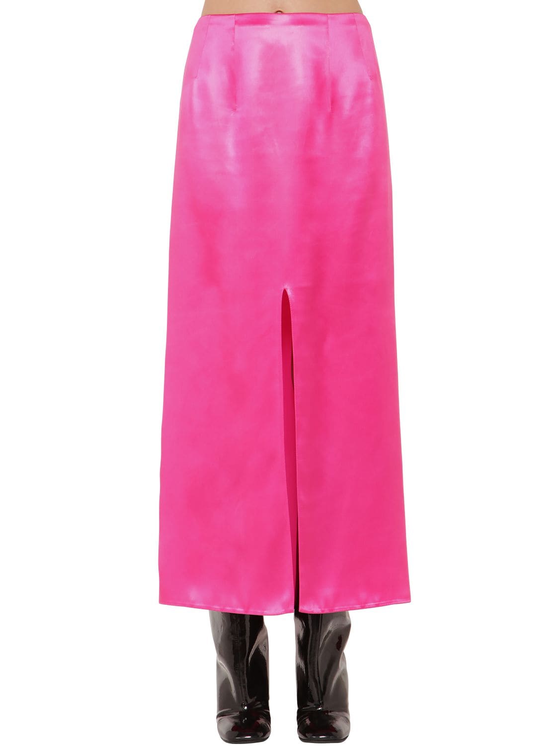 Marni High Waist Satin Midi Skirt In Fuchsia